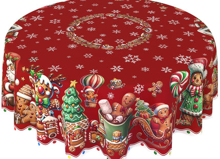 ZORKET Red Round Christmas Gingerbread Tablecloth 70 Inch, Waterproof Machine Washable Fabric Polyester Christmas Table Cloths Round Gingerbread Xmas Holiday Tablecloths for Kitchen Dining Party