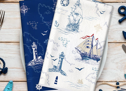 Arquiel Nautical Lighthouse Kitchen Towels, Thick Cotton Blend, Set of 4