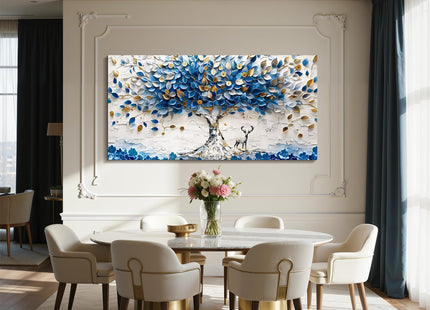 imjiayu Oversized Blue Tree Wall Art, Abstract Deer Canvas, Modern Nature