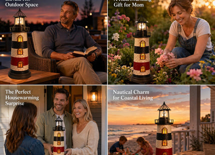 Garden Statues 23" Coastal Solar Lighthouse Garden Decor Gardening Gift