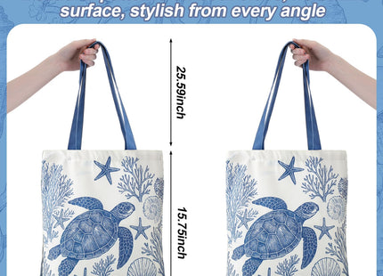 Reginary 6 Pack Coastal Canvas Tote Bag Bulk Blue Beach Gift Women, Coastal