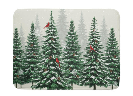 Winter Green Pine Tree Dish Drying Mat for Kitchen Counter,Red Bird Snowflake Drying Mat 18 x 24 Inch with High Absorbent Microfiber Drainer Mat for Coffee Bar