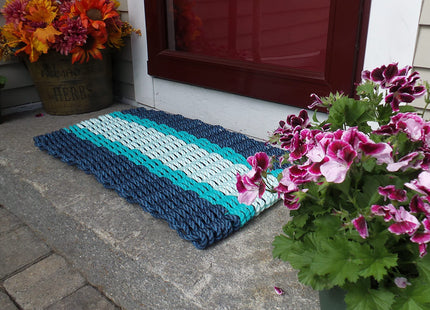 Maine Lobster Rope Doormats, Outdoor Doormat, Navy-Teal-Seafoam, 18"x30"