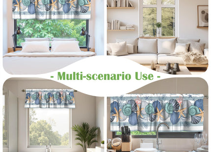 Miaoquhe Coastal Valances for Kitchen Windows 54"x18" Summer Ocean Blue Curtains for Bathroom Nautical Beach Seashells Starfish Short Small Window Treatment Rod Pocket Valance for Bedroom Decor