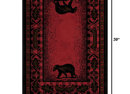 Rug Empire Rustic Lodge Cabin Bear Walk Area Rug, 2'3" W x 3'3" L, Claret