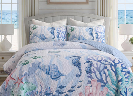 Dinjoy Coastal Queen Quilt, Blue Diving Deep Ocean Themed Fall Bedding Set