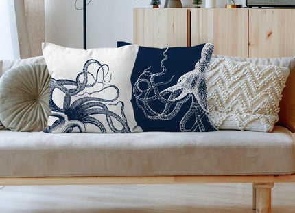 HIWX Coastal Pillow Covers, Nautical Pillow Covers, Nautical Coastal Octopus Pillows Decorative Pillowcase Throw Pillow Cover 18 x 18, Ocean Beach Octopus for Sofa Bed Room Home Decor Set of 2