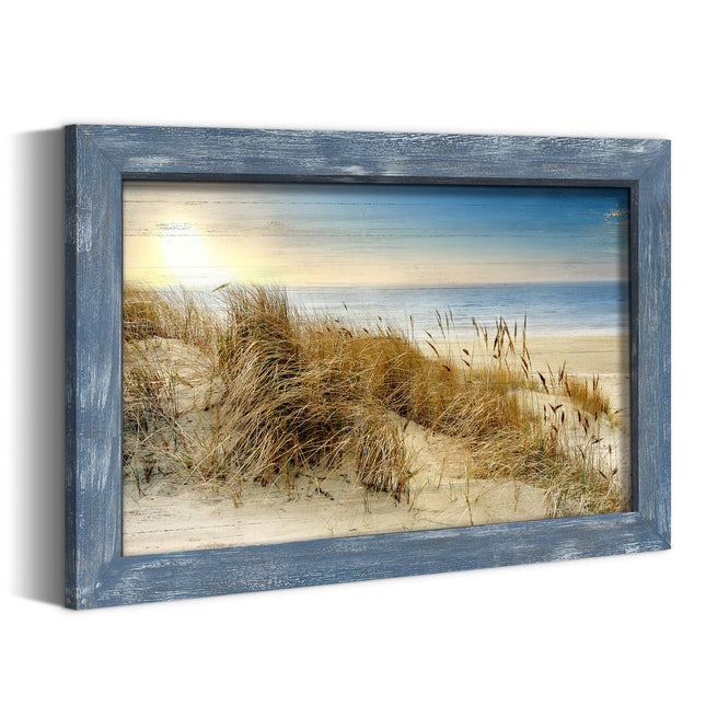 summer melody Coastal Beach Grass Framed Wooden Wall Art 24x16Inch