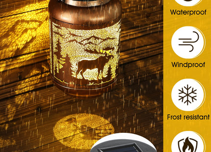 Flutesan Moose Solar Lantern Outdoor Waterproof Hanging Light Moose Solar Light Gift for Women Men Xmas Metal Decorative LED Lanterns for Garden Patio Porch Tabletop Landscape
