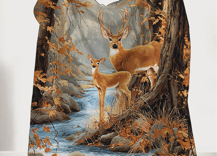 Fall Deer Blanket, Hunting Throw Blanket, Deer Gifts, Fall Forest Blankets, Deers Stuff Fleece Flannel Plush for Women Men Boys Girls Lovers Adults Soft Bedding for Sofa Bed Office Home Decor 40"X50"