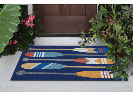 Liora Manne FRONTPORCH Indoor/Outdoor Hand Tufted Durable Area Rug - Traditional Nautical Ocean Decorative (Paddles Navy) (2' x 3')
