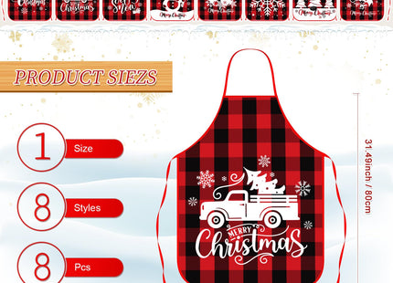 Kigeli 8 Pieces Christmas Apron Buffalo Plaid Adjustable for Women,Plaid