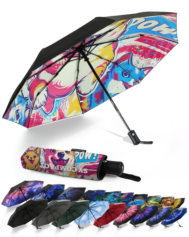 SY COMPACT Travel Umbrella - Windproof Automatic Compact Umbrellas for Rain