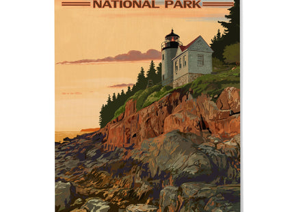 Lantern Press 10x15 Inch Wood Sign, Ready to Hang Wall Decor, Acadia National Park, Maine, Bass Harbor Lighthouse