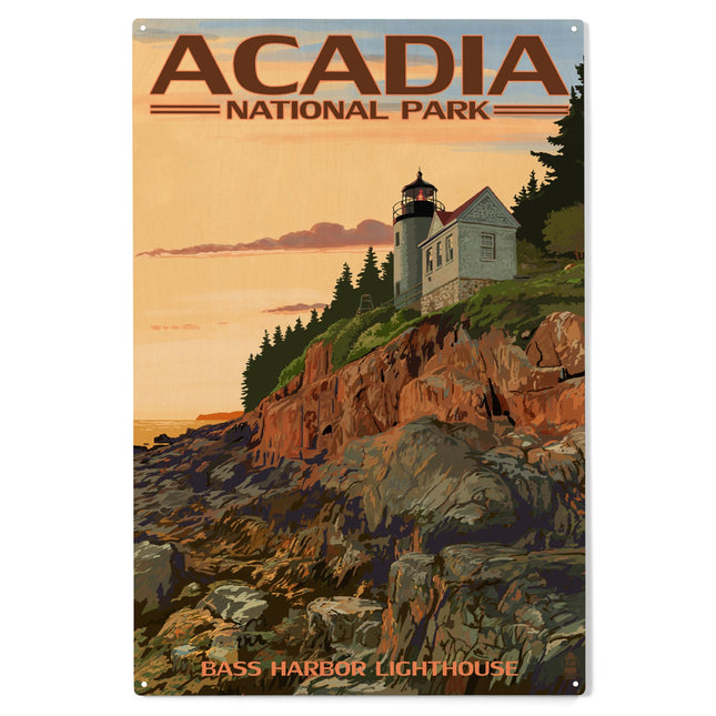 Lantern Press 10x15 Inch Wood Sign, Ready to Hang Wall Decor, Acadia National Park, Maine, Bass Harbor Lighthouse