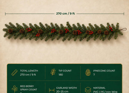 GWEXTO 6 FT Artificial Christmas Garland with Berry and Pinecone Accents