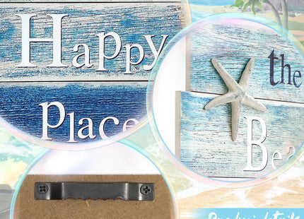MODE HOME Coastal Wall Decor for Home, Beach Wall Art Wooden Hanging Sign with Starfish Element, Perfect Beach Themed Room Decor and Ocean Decor for Bathroom Bedroom Coastal Living Spaces 11.5" x 17"