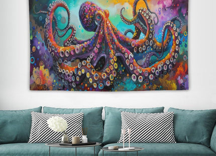 yowecso Octopus Tapestry Octopus Tapestries Ocean Navy Coastal Fabric Wall Hanging Aesthetic Space Indoor Outdoor Wall Art Tablecloth Bedspread for Bedroom Dormitory Living Room Home Decor 60"x90"