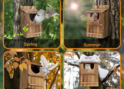 JILVGS Owl Box, Carbonized Pine Screech Owl Nesting Box