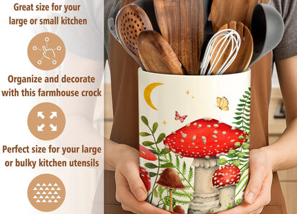 Hexagram Whimsical Whimsy Mushroom Kitchen Decor Ceramic Utensil Holder