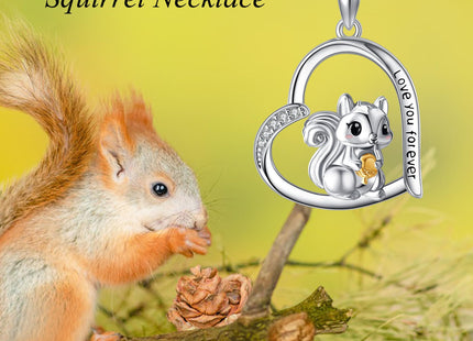 AXOMY Squirrel Necklace 925 Sterling Silver Squirrel Heart Pendant Necklace Squirrel Jewelry Gifts for Women Mom Squirrel Lovers