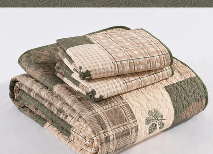 SahSahCasa 100% Cotton Quilt Set Queen Size, Farmhouse Reversible Rustic Lodge Cabin Quilt Bedspread Bedding Set, Lightweight Comforter for Queen Bed, 3pcs, Beige/Grayish Green/Brown