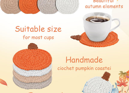 12 Pcs 4 Inch Fall Crochet Coasters, Thanksgiving Pumpkin