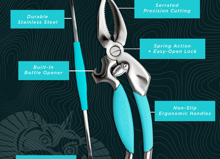 Toadfish Crab & Lobster Seafood Tool Set - 2 Shell Crackers With Cutters & 4 Multi-Use Forks - Non-Slip Grips - Stainless Steel - Built-In Bottle Opener - Makes A Beautiful Gift