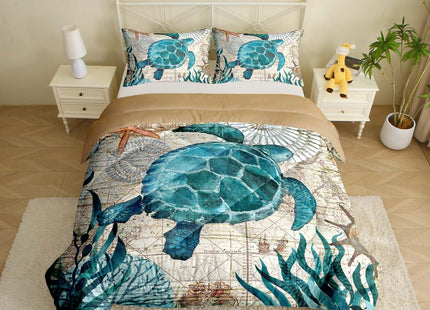MUSOLEI Ocean Comforter Set Turtle Comforter Set, Sea Turtle Bedding Collections Soft for Teen Boys Turquoise Ocean Themed Mediterranean Style Printed Design Quilt Set Twin Size Comforter Sets（Twin）
