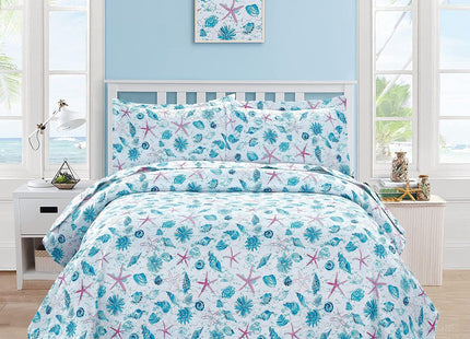 Queen Size Quilts Beach Queen Quilt Set Collection Bedspread Coverlet Reversible Lightweight Bedding Pink Starfish Aqua Home Quilt Set