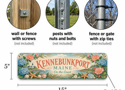 Kennebunkport Coastal Wreath Metal Sign — Maine Souvenir Wall Decor