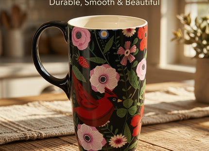 Topadorn 17oz Ceramic Travel Mug with Lid, Red Cardinal Bird Coffee Mug