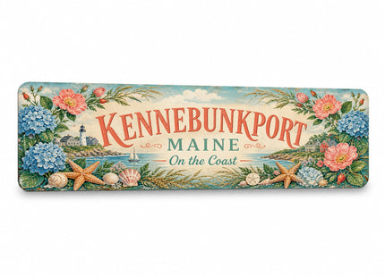 Kennebunkport Coastal Wreath Metal Sign — Maine Souvenir Wall Decor