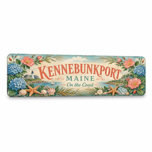 Kennebunkport Coastal Wreath Metal Sign — Maine Souvenir Wall Decor