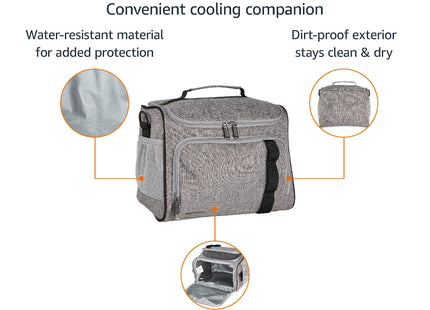 Amazon Basics Leakproof Reusable, Portable Soft Insulated Cooler Lunch Bag, Stays Cold for Hours, 24 Can Capacity, Adjustable Shoulder Strap, Gray
