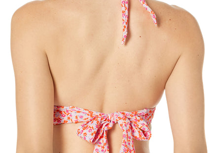 Amazon Essentials Women's Light-Support Padded Tie Halter Bikini Swimsuit Top (Available in Plus Size), Pale Peach Micro Floral, Medium
