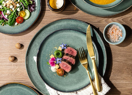 GBHOME Stoneware Dinnerware Sets for 6,18 Piece Rustic Plates and Bowls Set
