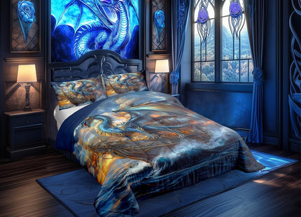 Castle Fairy 3D Dragon Comforter Set Toddler Size Nautical Sailing Boat Bedding Set Fashion Bedroom Decor Western Magical Wildlife Quilt Set for Kids Boys Girls Maritime Adventure Duvet Insert 2Pcs