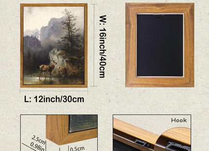 KBKBART Framed Mountain Deer Canvas Wall Art, Nature Landscape Paintings