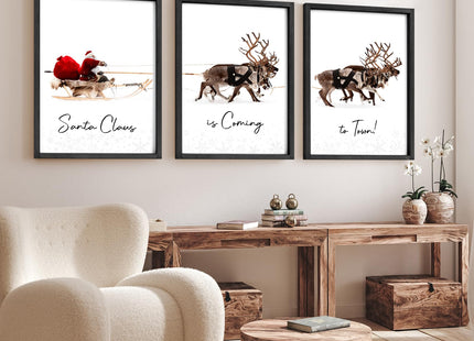 LITIVY Christmas Wall Art Prints - Set of 3 Santa Claus with Sleigh Deer for Home Decor - Xmas Sign - 12x16in - Black