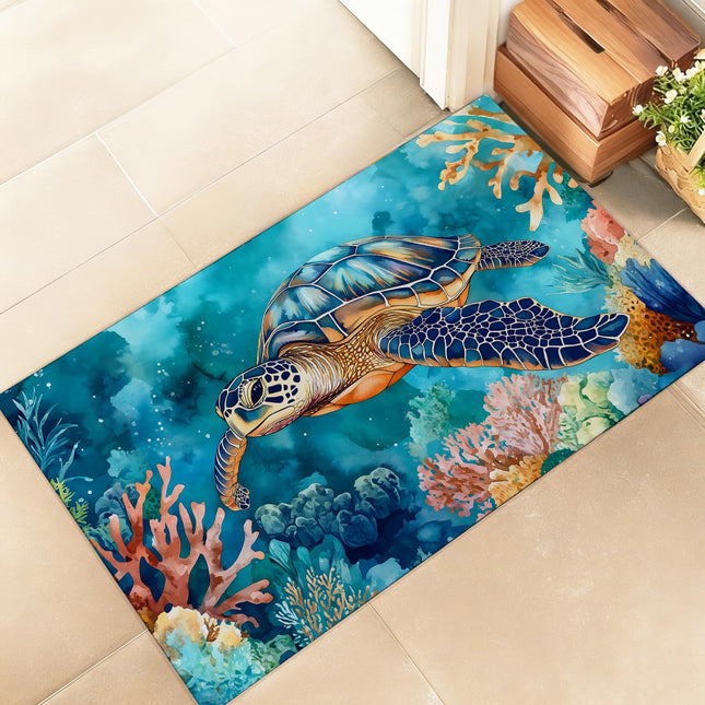 amepay Sea Turtle Indoor Door Mat – Stylish 17x29.5in Non-Woven Fabric Floor Doormat with Coral Reef Design, for Porch Insider,Bedroom,Living Room - Nautical Coastal Ocean Decor Rug Gifts