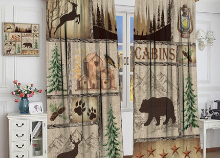 JanJCurt Rustic Cabin Curtains, Lake Country Lodge Bear Deer Forest Farmhouse Camp Woodland Brown Print Blackout Window Drapes for Bedroom Living Room Kitchen 42x45 Inch