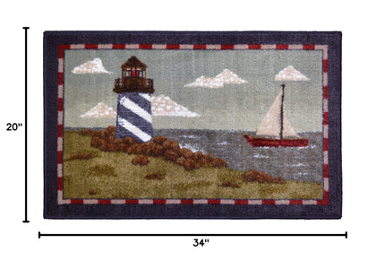 Seaside SEA5279 20X34 Rocky Bay Lighthouse Accent Rug 20"x34" Blue