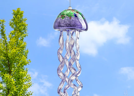 14in Handcrafted Purple Sea Glass Jellyfish Wind Chime Patio Decor