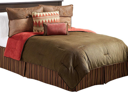 HiEnd Accents Wilderness Ridge 5-PC Rustic Lodge Corduroy Stripe Bedding Set (Olive, Brown & Red), Twin