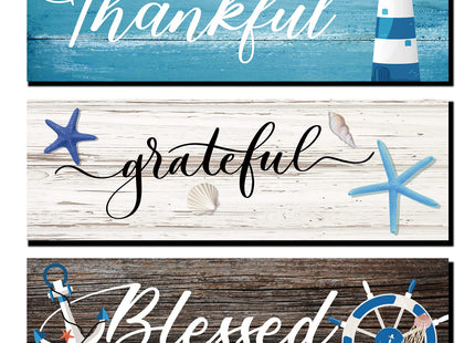 Yookeer 3 Pieces Thankful Grateful Blessed Wooden Signs, Coastal Style