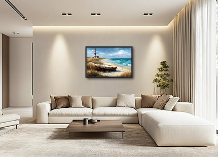 Glocmna Large Ocean Lighthouse Wall Art for Living Room Beach Coastal Scenery Wall Decor summer nautical Seascape Canvas Pictures Painting Print Framed Artwork Decorations for Bedroom Home Gifts 24"x36"