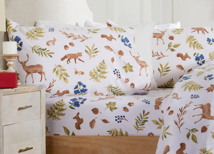 Market & Place 100% Cotton Queen Flannel Sheet Set | 4 Piece Deep Pocket Novelty Cozy Winter Bed Sheets | Double Brushed for Extra Softness & Comfort | Alpine Collection (Queen, Woodland Forest)
