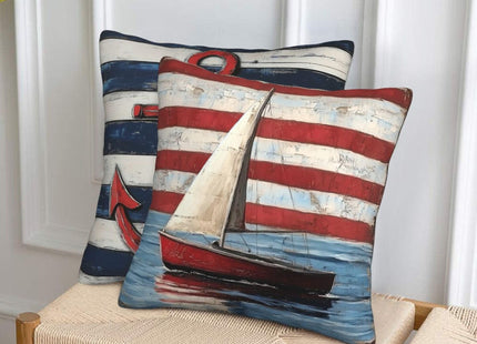 Mshutbna Striped Nautical Throw Pillow Covers 18x18 inch Set of 2 Boat Anchor Pillow Case Cushion Cover for Home Sofa Couch Living Room Car Decor