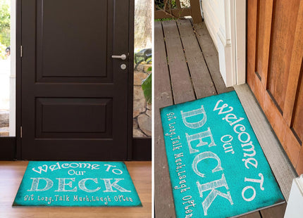 Supwhd Welcome to Our Deck Deck Door Mat, Patio Backyard Courtyard Mat, Deck Decorations, Nautical Lake Beach House Outdoor Decor, 17x30 Inches
